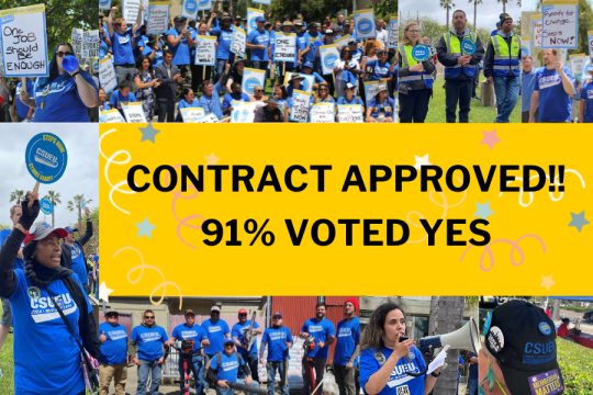 Contract approved! 91% voted yes Pictures of groups of people dressed in union colors