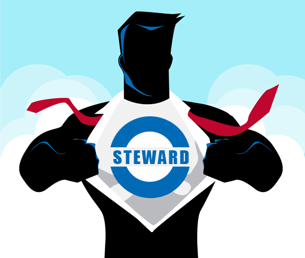 Superman figure whose t-shirt reads Steward
